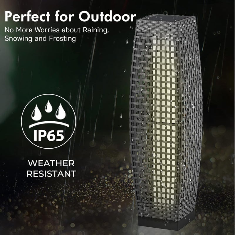 Grand patio Outdoor Floor Lamp Solar Powered Lantern Water-Resistant Wicker Deck Light for Garden or Porch - Medium Fuji, Silver Gray - Image 5